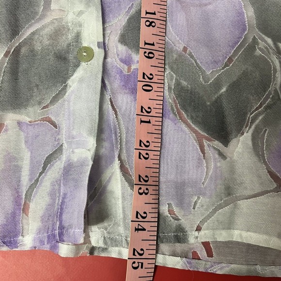 Alfred Dunner Womens Size 10 Petite Purple Gray Floral Sheer Button Down Shirt - Picture 7 of 7